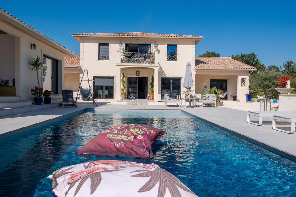 Property building, Living room, Swimming pool