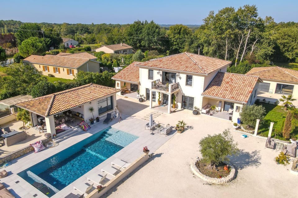 Property building, Living room, Swimming pool