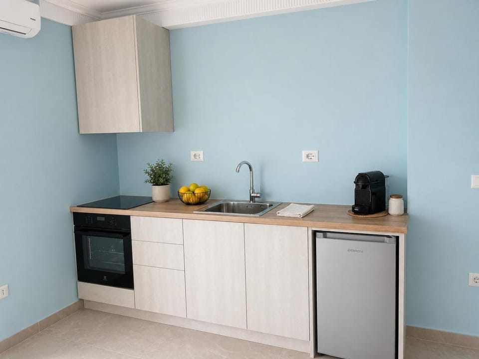 Kitchen or kitchenette, stove