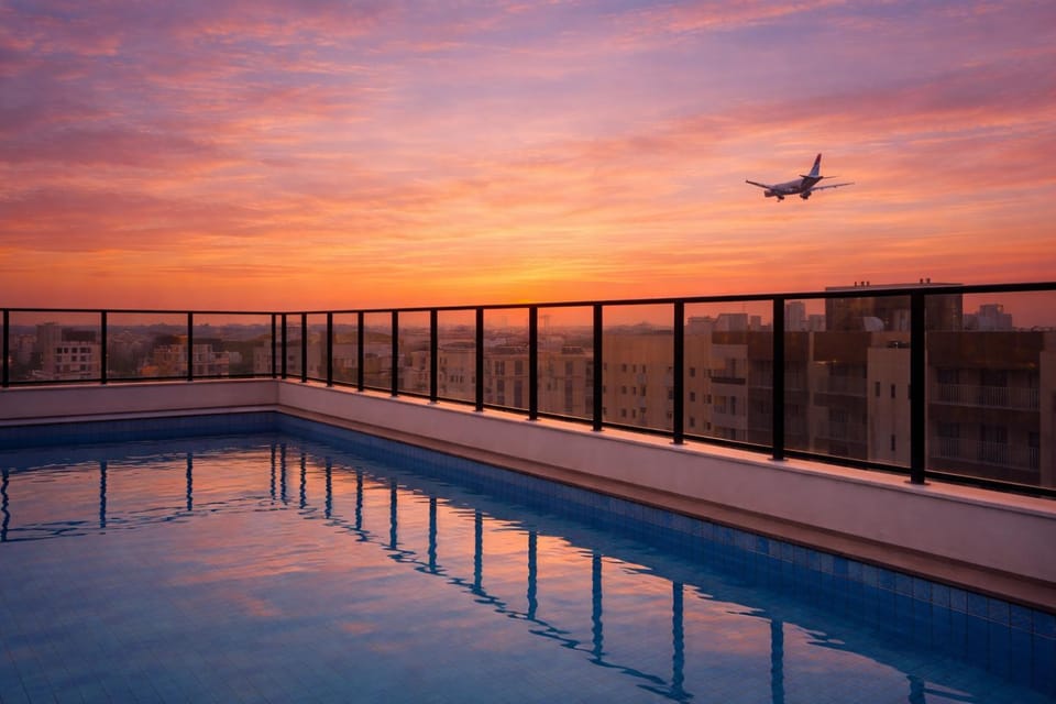 Pool view, Swimming pool, Sunset