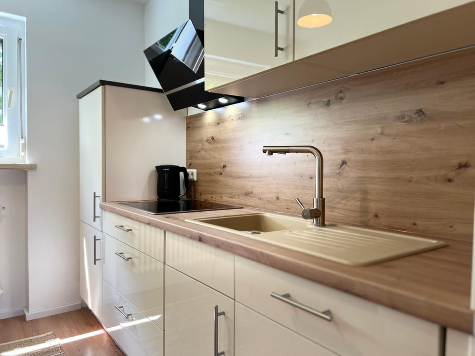 Kitchen or kitchenette, stove