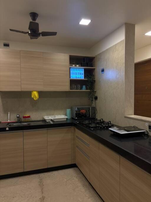Kitchen or kitchenette, stove