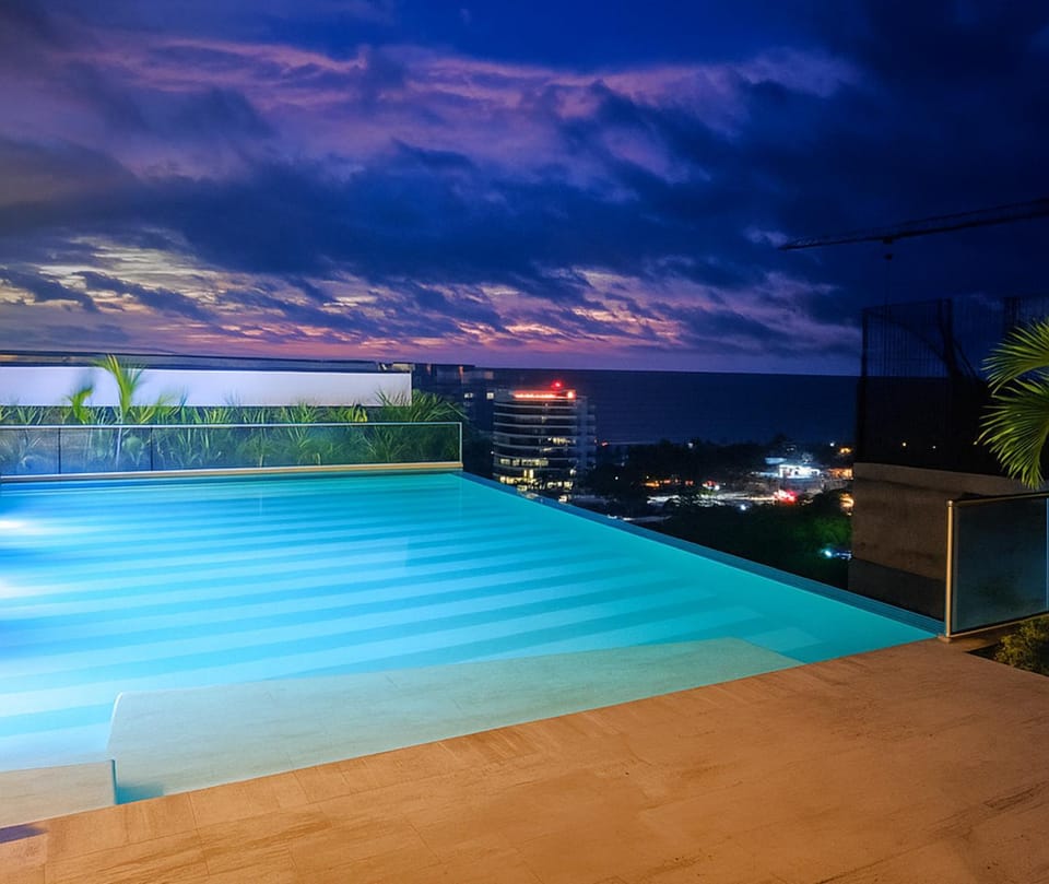 Night, Pool view, Swimming pool