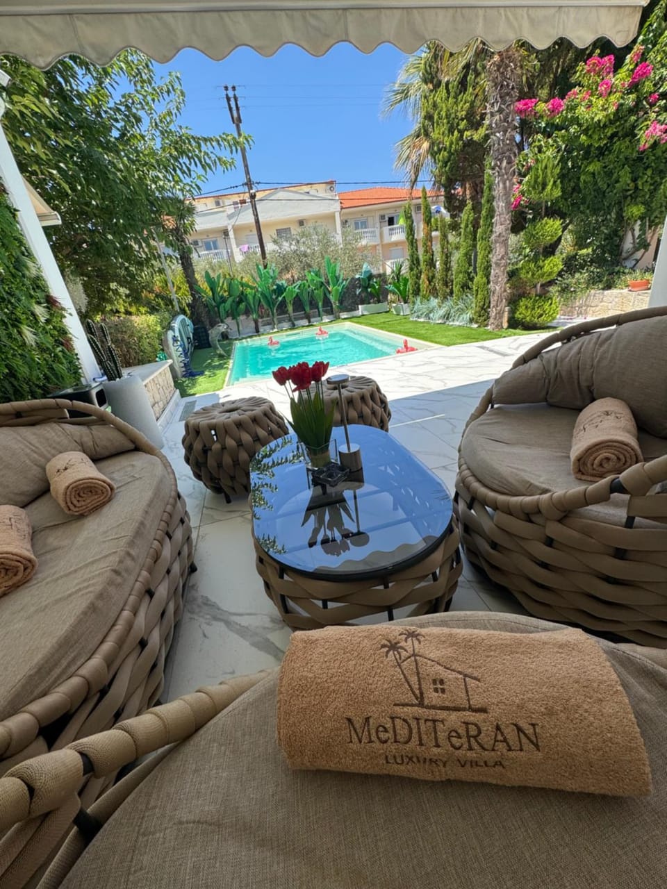 Patio, Natural landscape, Seating area, Pool view, Swimming pool