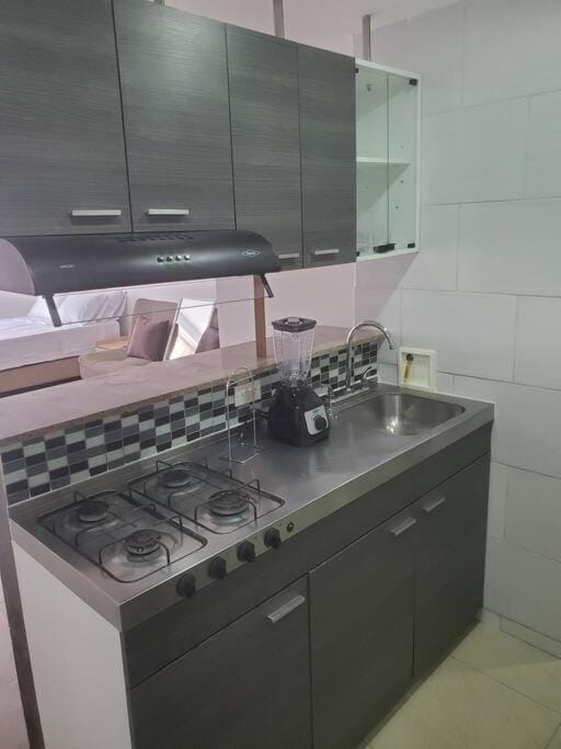 Kitchen or kitchenette, stove