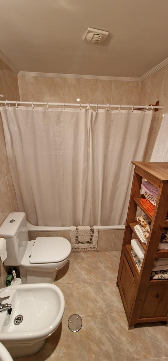 Bathroom, bidet, towels
