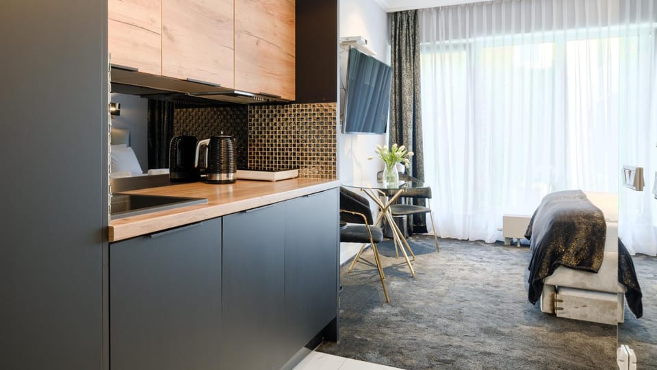 Kitchen or kitchenette, stove