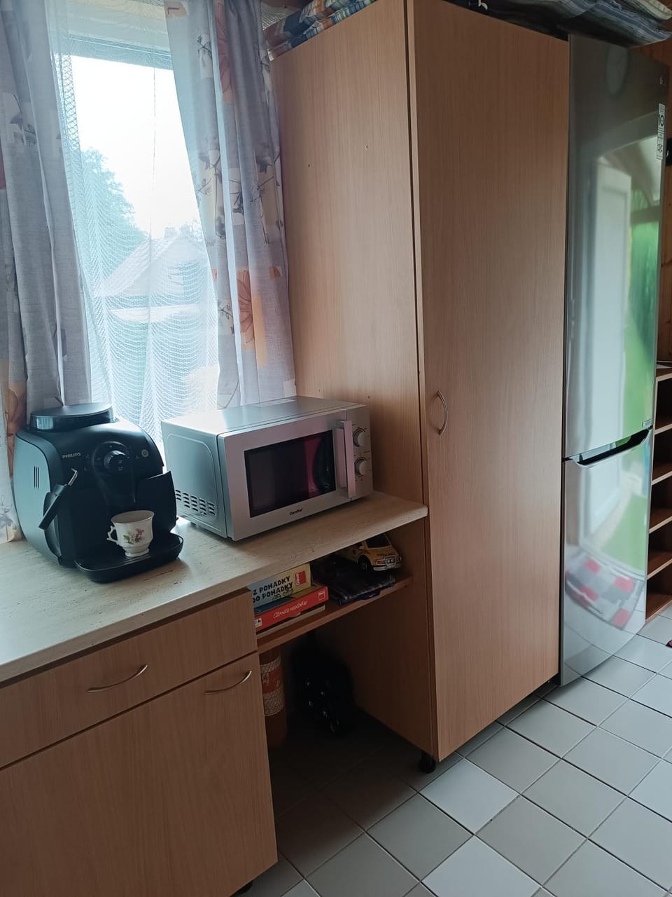 Kitchen or kitchenette, microwave