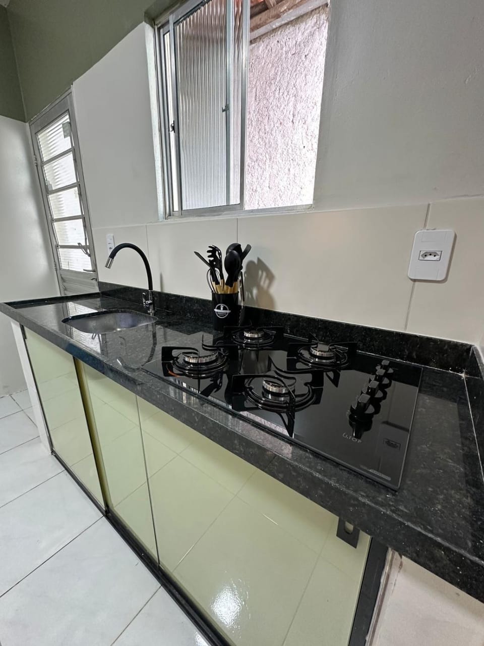Kitchen or kitchenette, stove