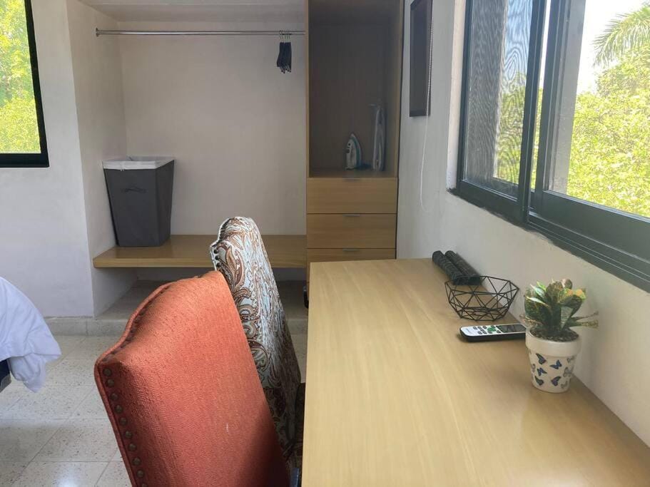 Seating area, wardrobe