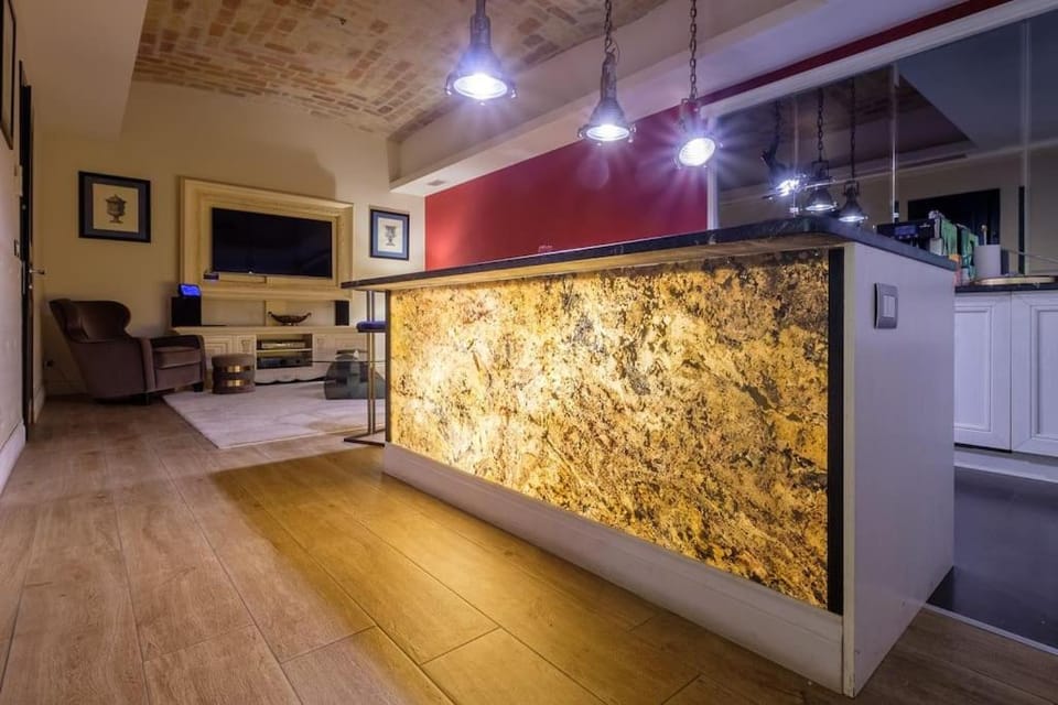 Kitchen or kitchenette, Living room, Seating area, Evening entertainment