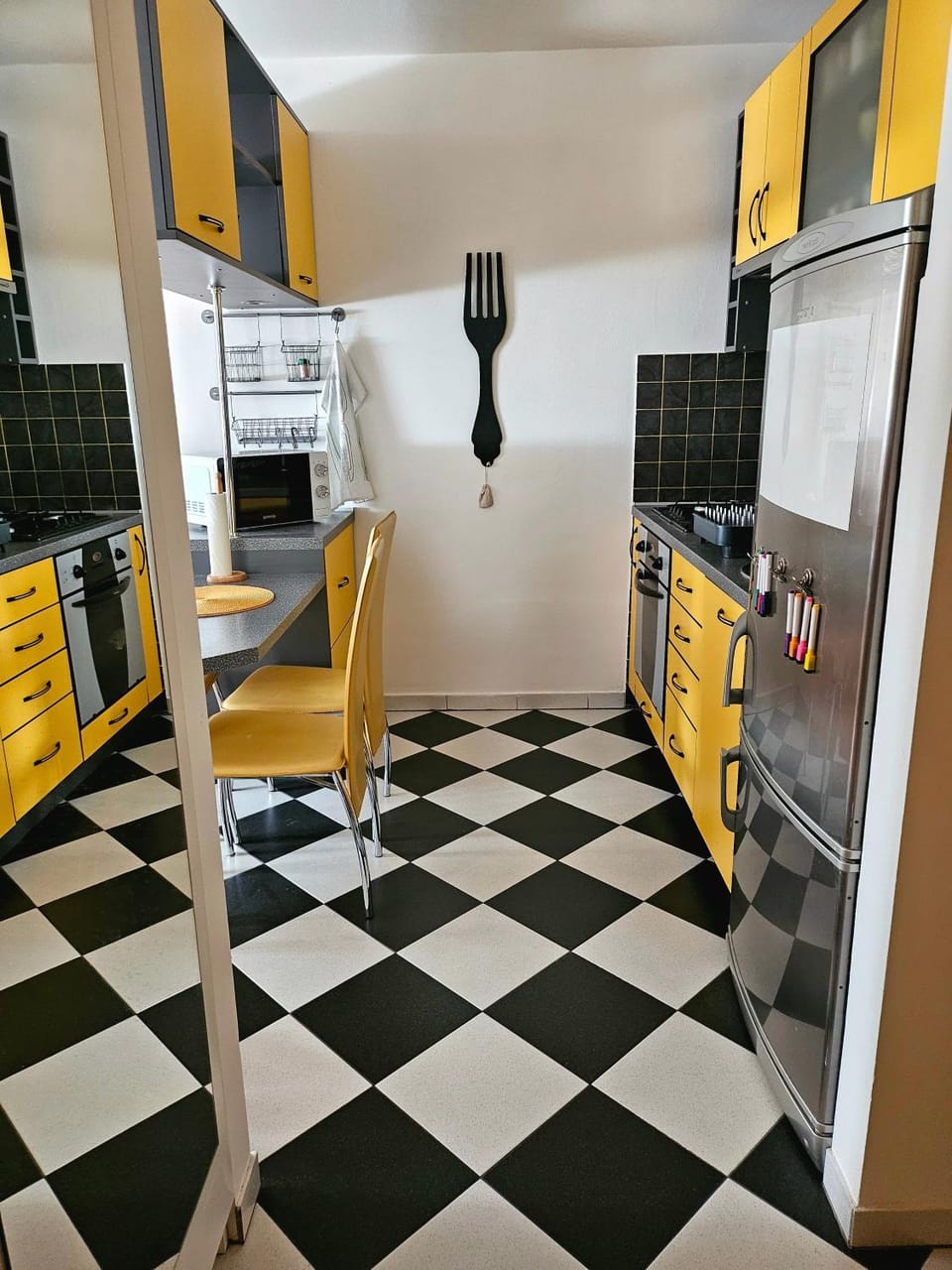 Dining area, microwave, oven, kitchen