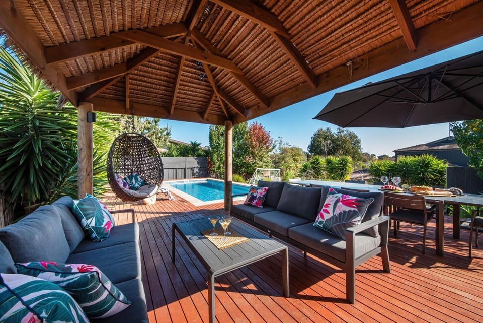Patio, Seating area, Pool view, Swimming pool, sunbed