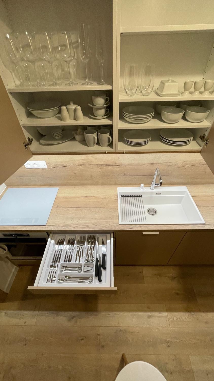 Kitchen or kitchenette, stove