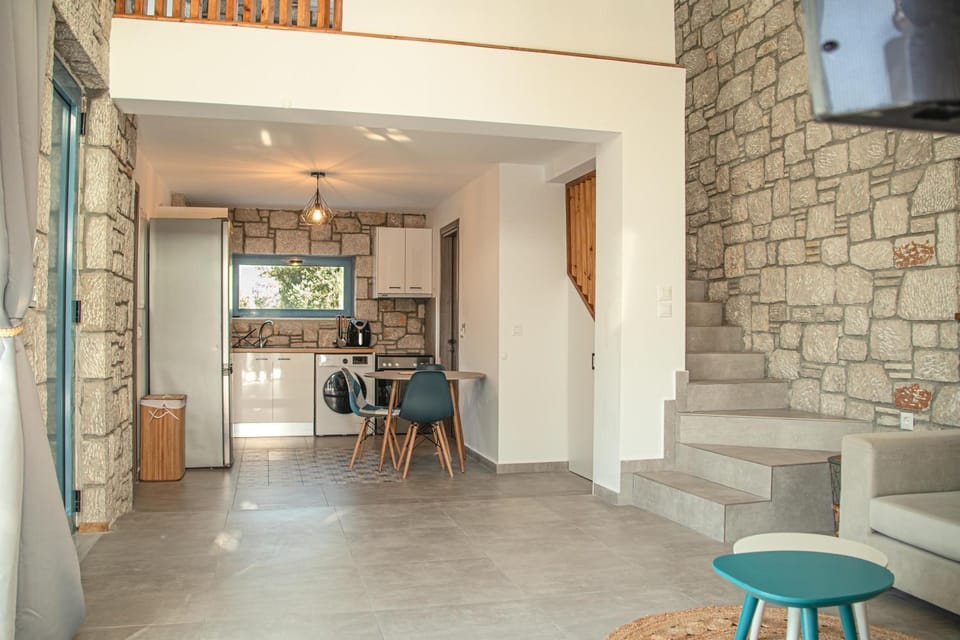 Kitchen or kitchenette, Living room, Seating area, Dining area