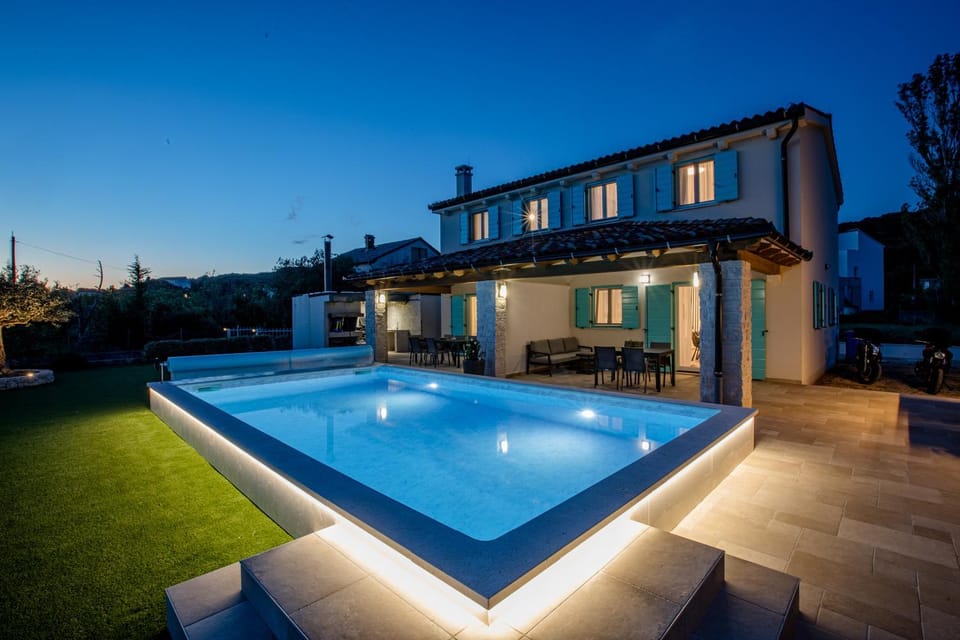 Property building, Night, Pool view, Swimming pool