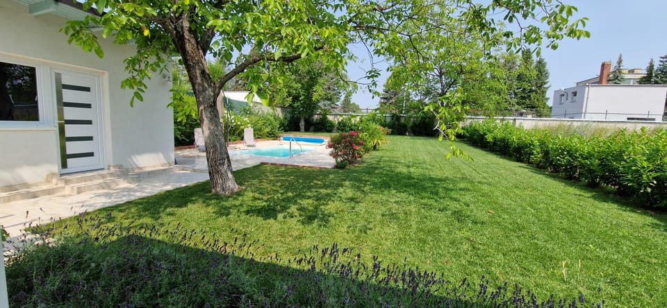 Property building, Spring, Natural landscape, Garden, Garden view, Pool view, Swimming pool