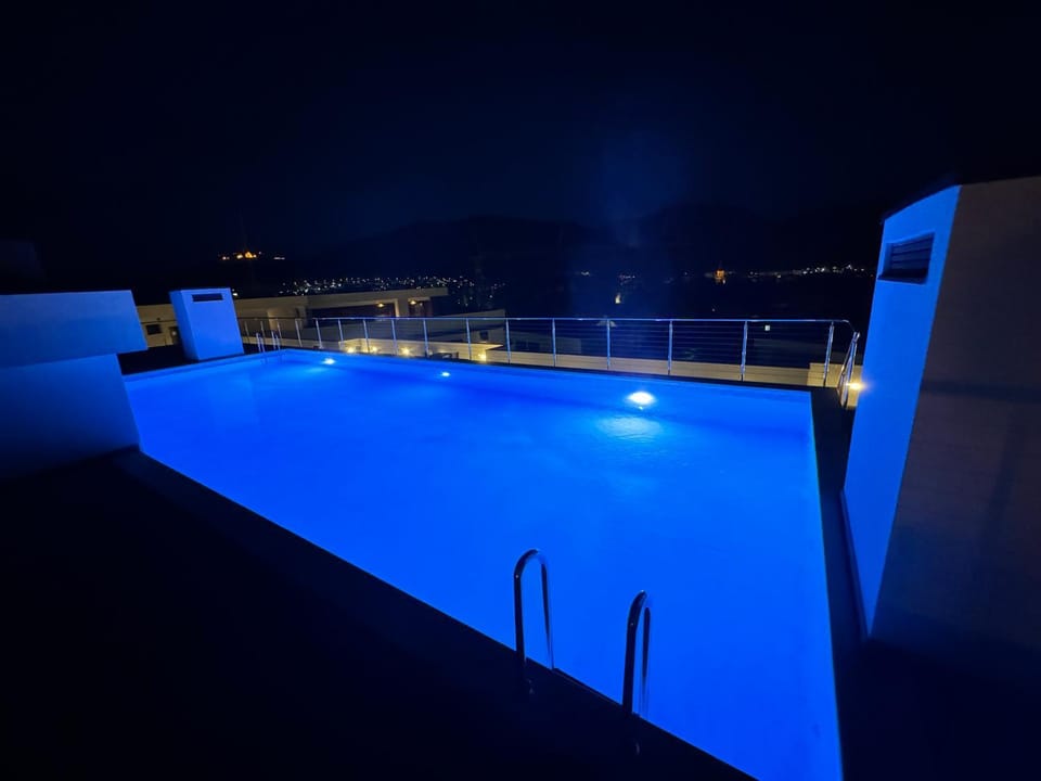Night, Pool view, Swimming pool
