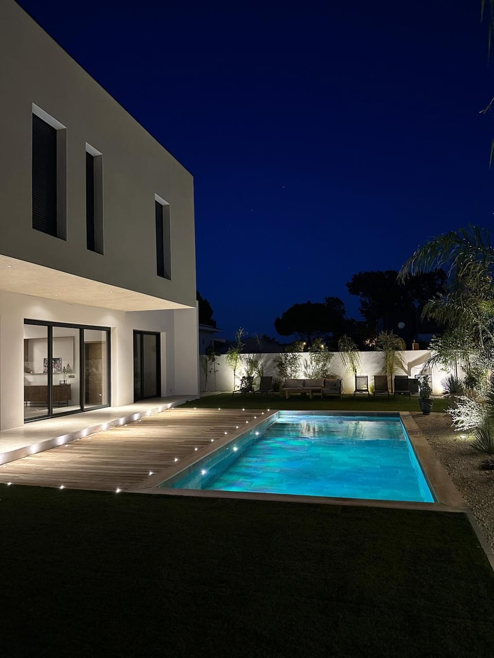 Property building, Night, Pool view, Swimming pool