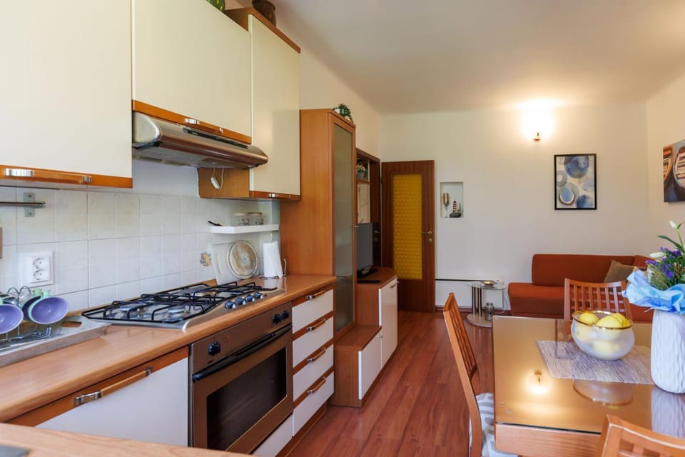 Kitchen or kitchenette, oven