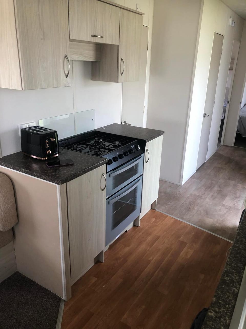 Kitchen or kitchenette, stove