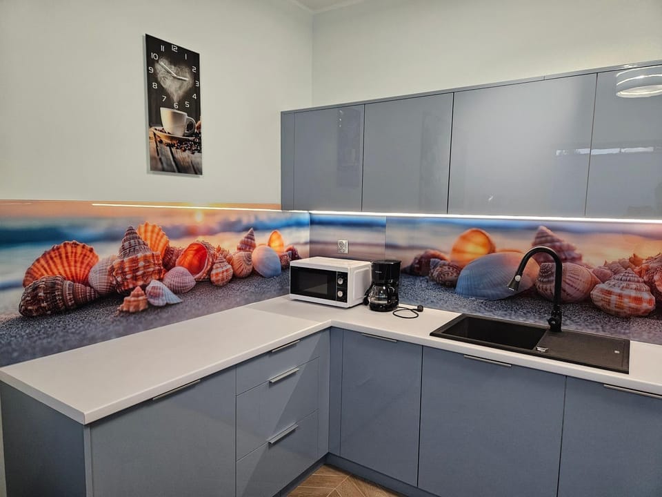 Kitchen or kitchenette, microwave