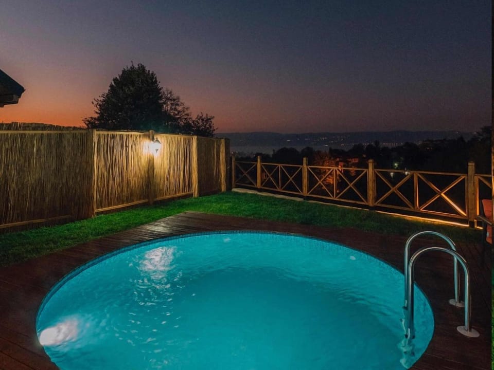 Night, Natural landscape, Dining area, Swimming pool, Sunset