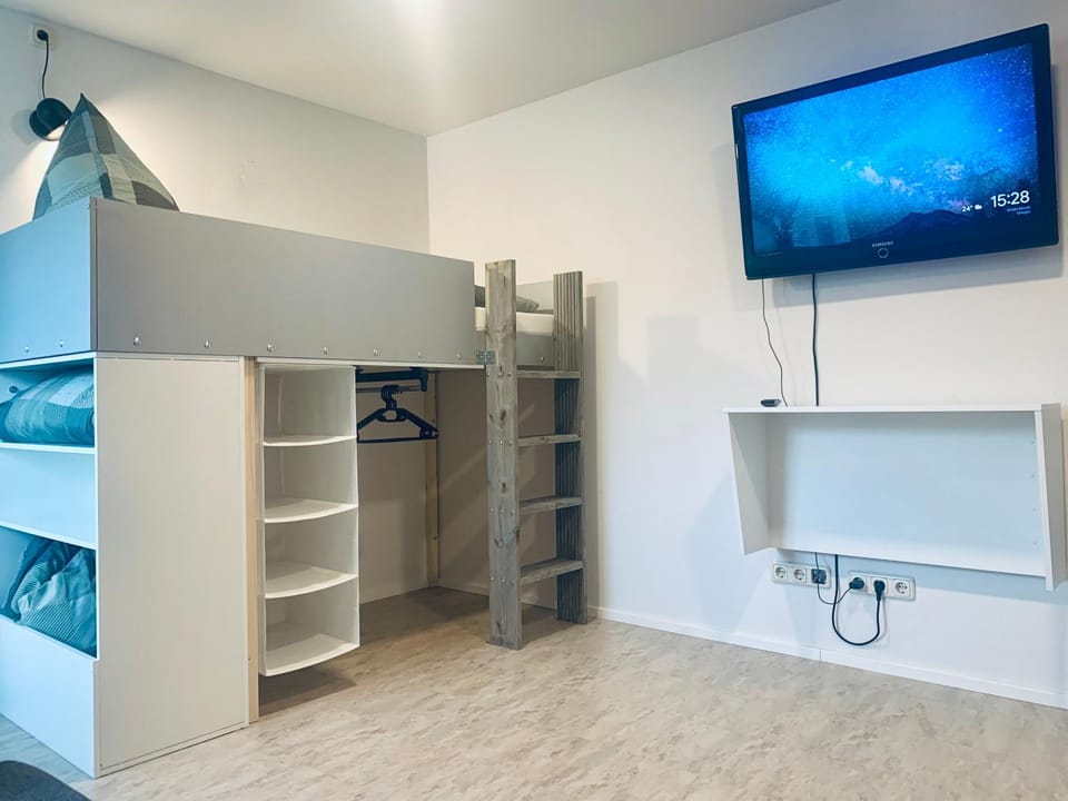 bunk bed, wardrobe