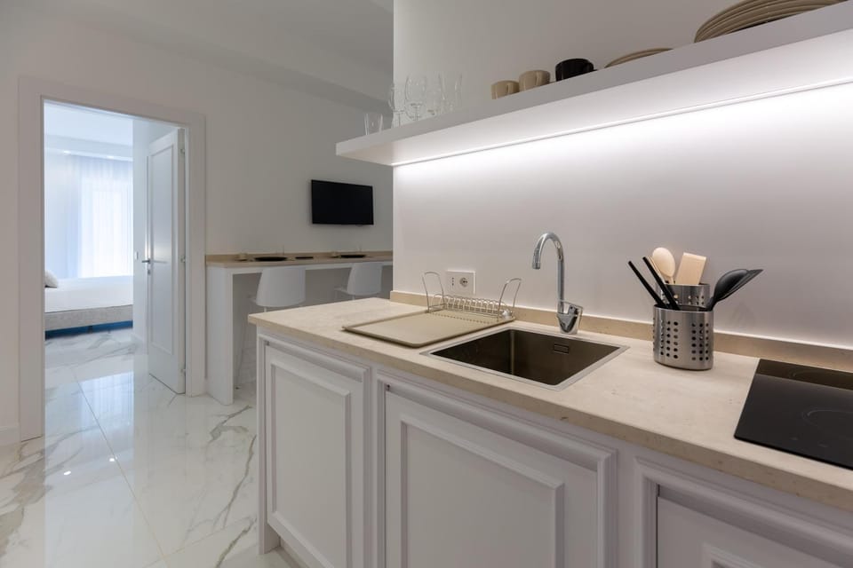 Kitchen or kitchenette, stove