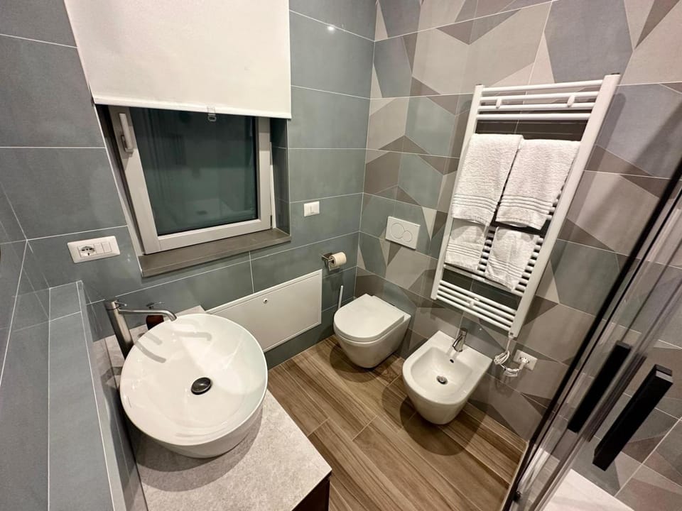 Shower, Toilet, bidet, towels