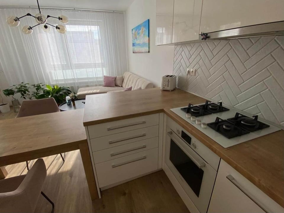 Kitchen or kitchenette, stove, toaster