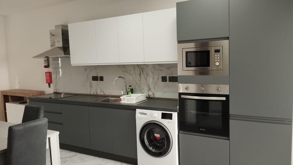 Kitchen or kitchenette, oven, washing machine