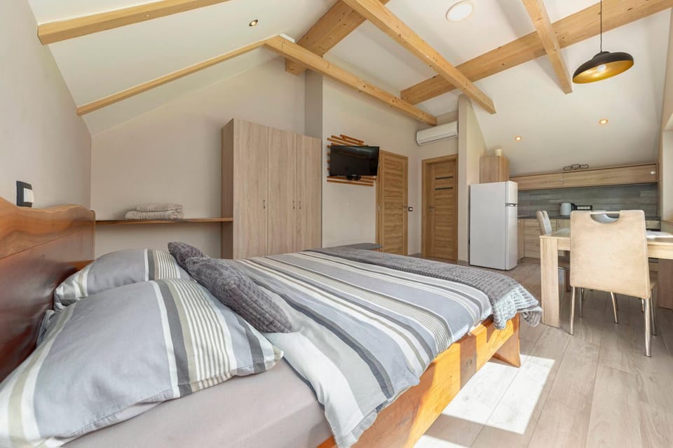 Bed, TV and multimedia, Kitchen or kitchenette, Living room, Photo of the whole room