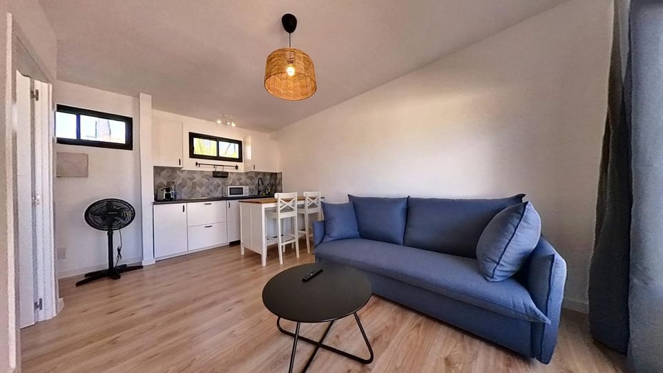 Kitchen or kitchenette, Living room, Seating area, Dining area