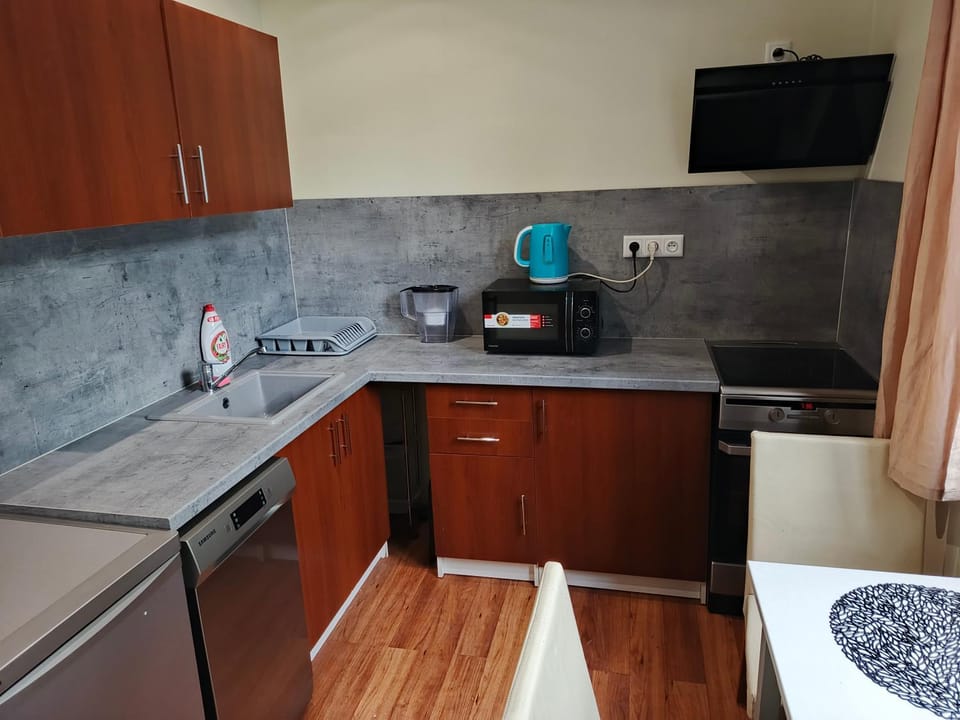 Coffee/tea facilities, Kitchen or kitchenette, oven, stove