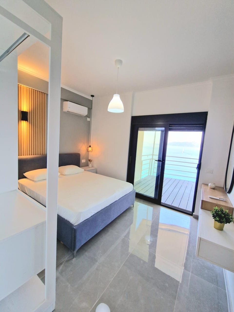 Bed, Natural landscape, Bedroom, Sea view