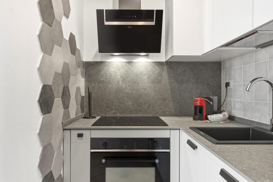 Kitchen or kitchenette, stove