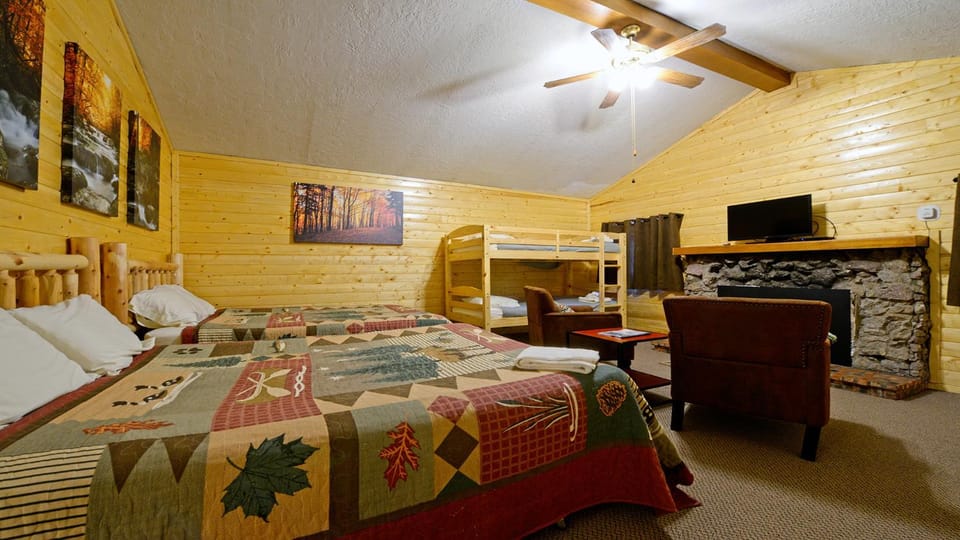 Bed, TV and multimedia, Living room, Bedroom, Autumn, bunk bed, fireplace, furniture