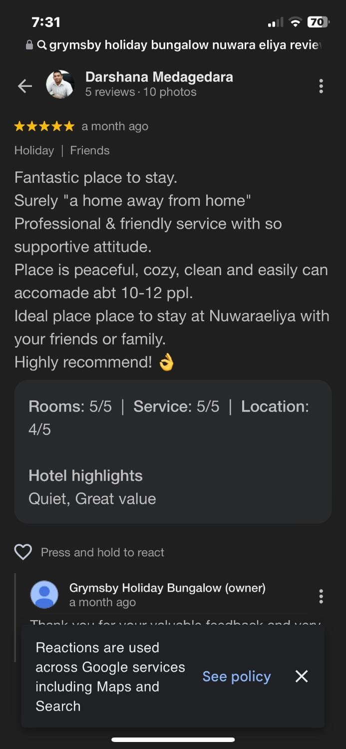 Grymsby Holiday Bungalow Bed and Breakfast in Nuwara Eliya