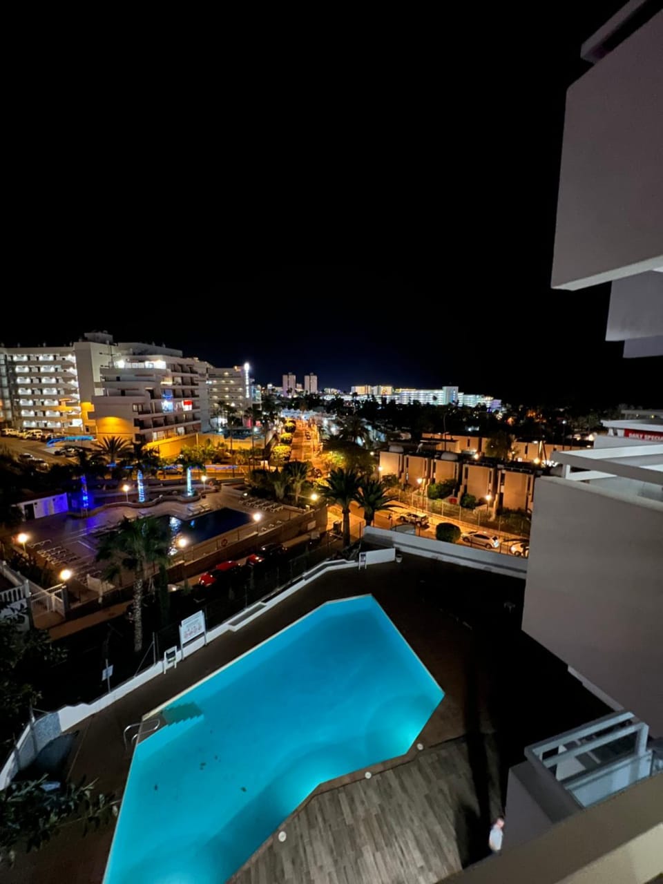 Night, View (from property/room), Swimming pool