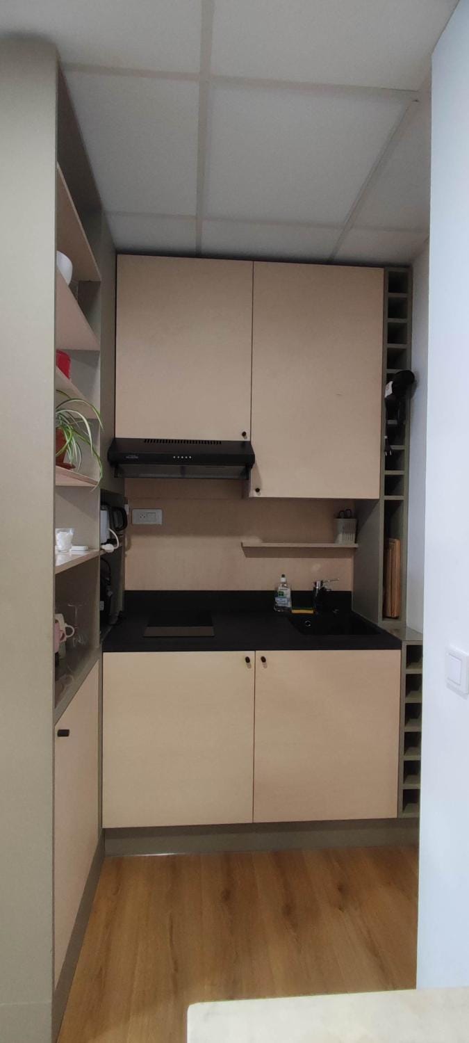 Kitchen or kitchenette, stove
