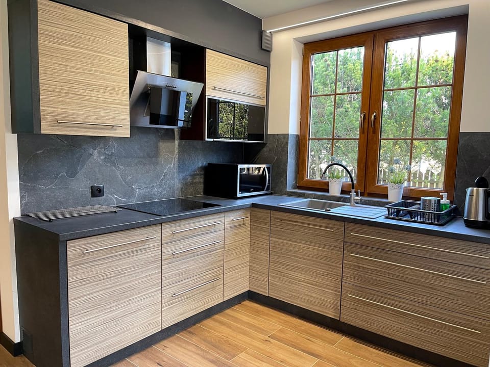Kitchen or kitchenette, stove
