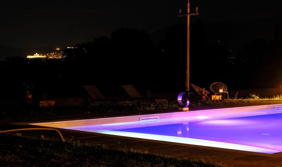 Night, Pool view, Swimming pool