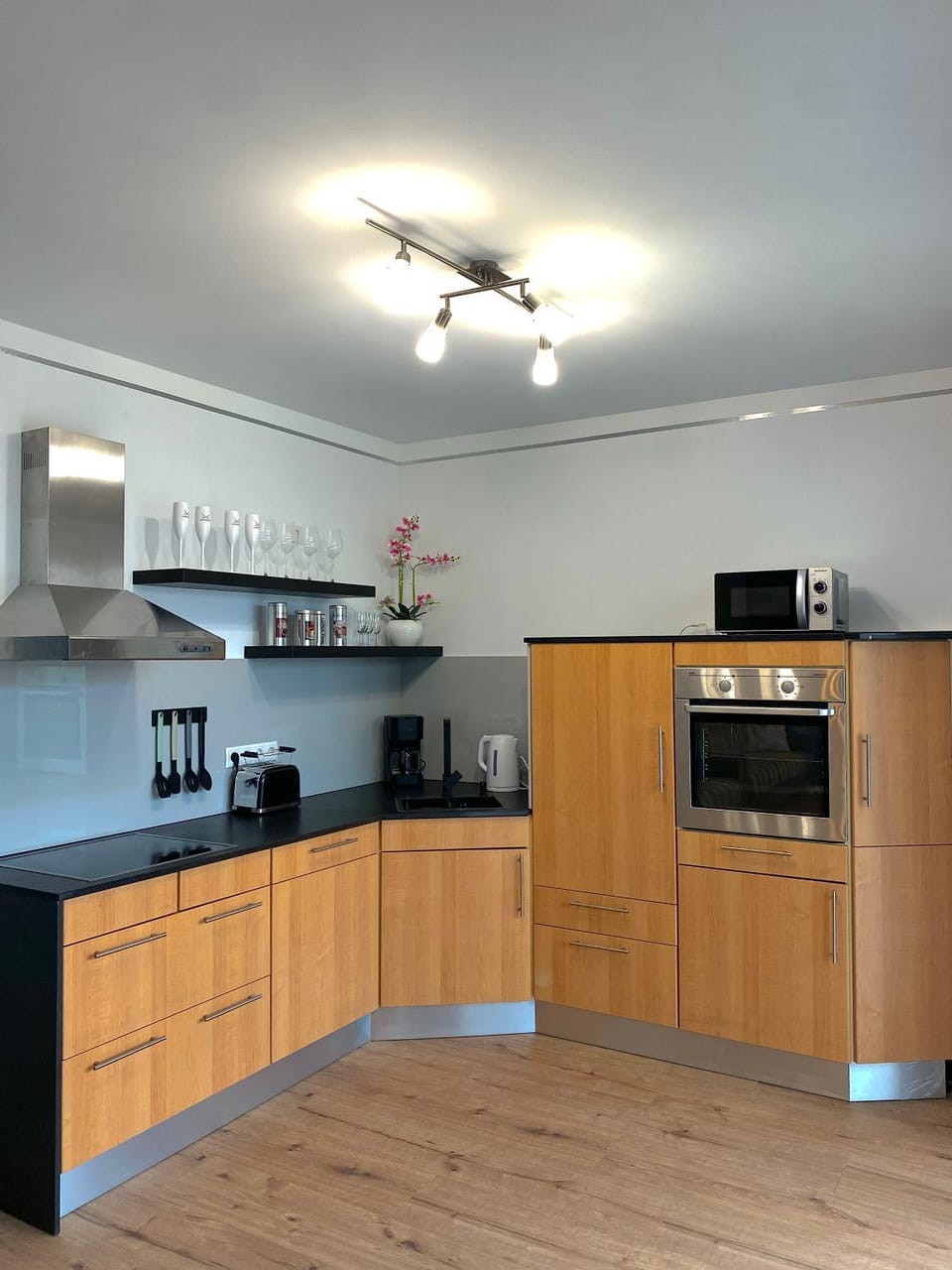 Kitchen or kitchenette, oven, stove, toaster