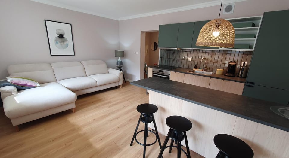 Kitchen or kitchenette, Living room, Seating area, Dining area, stove