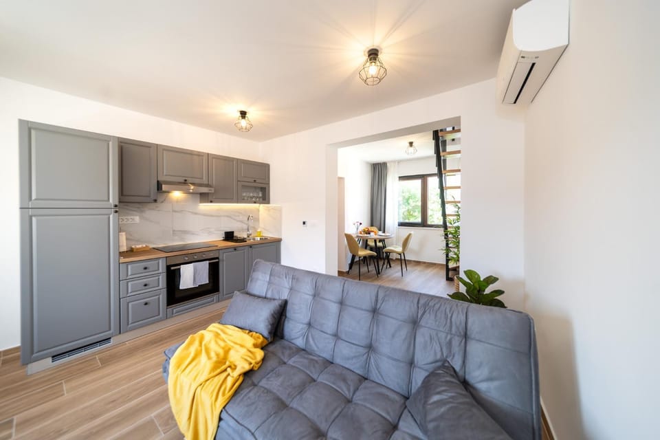 Kitchen or kitchenette, Living room, Seating area, Dining area