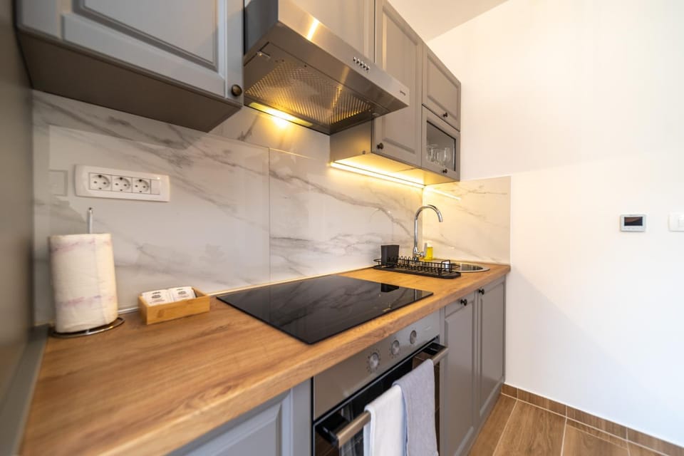 Kitchen or kitchenette, stove