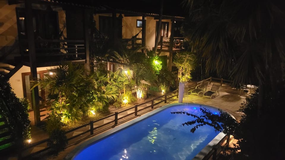 Property building, Night, Garden, Garden view, Pool view, Swimming pool