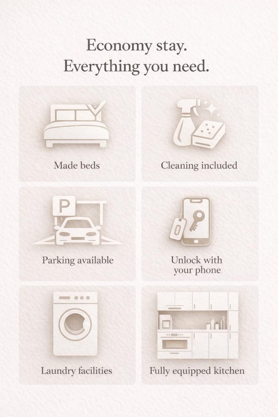 Parking, laundry, kitchen