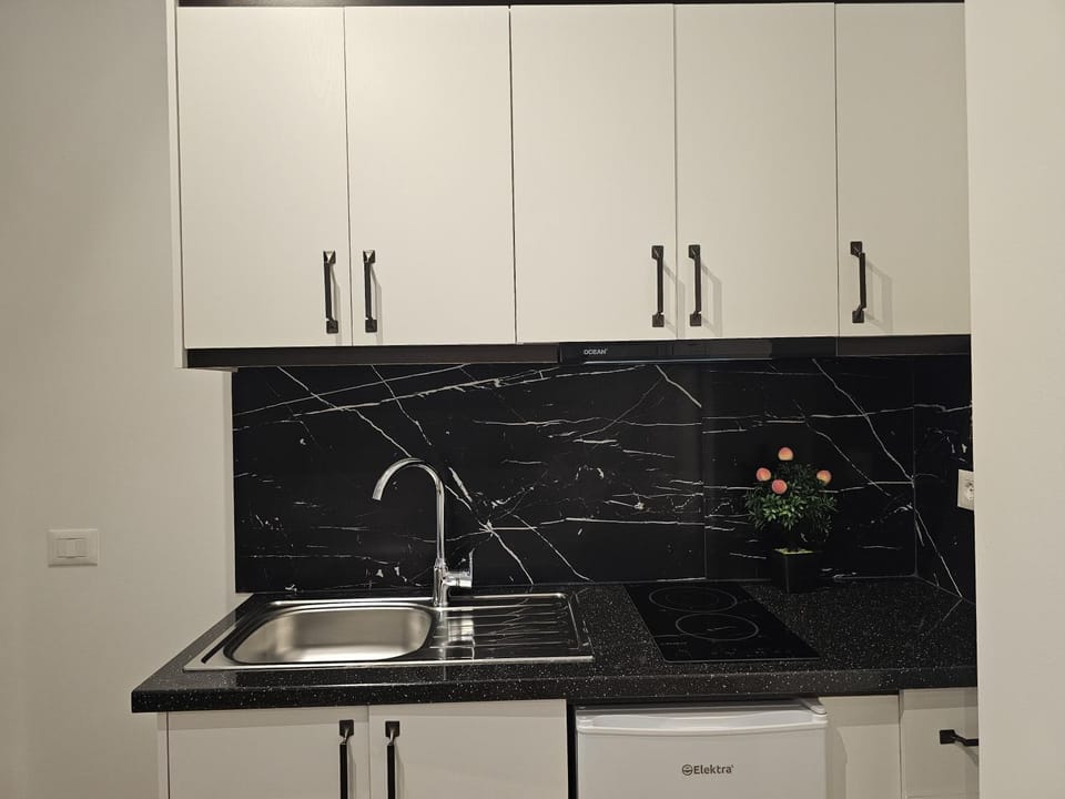 Kitchen or kitchenette, stove